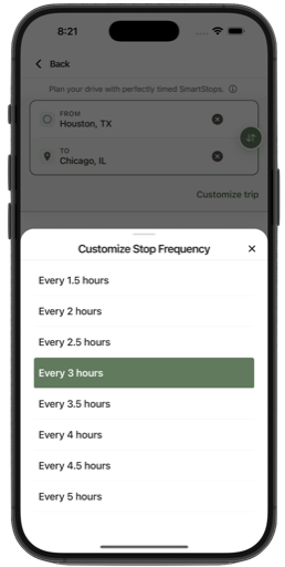 SmartStops app showing stop details